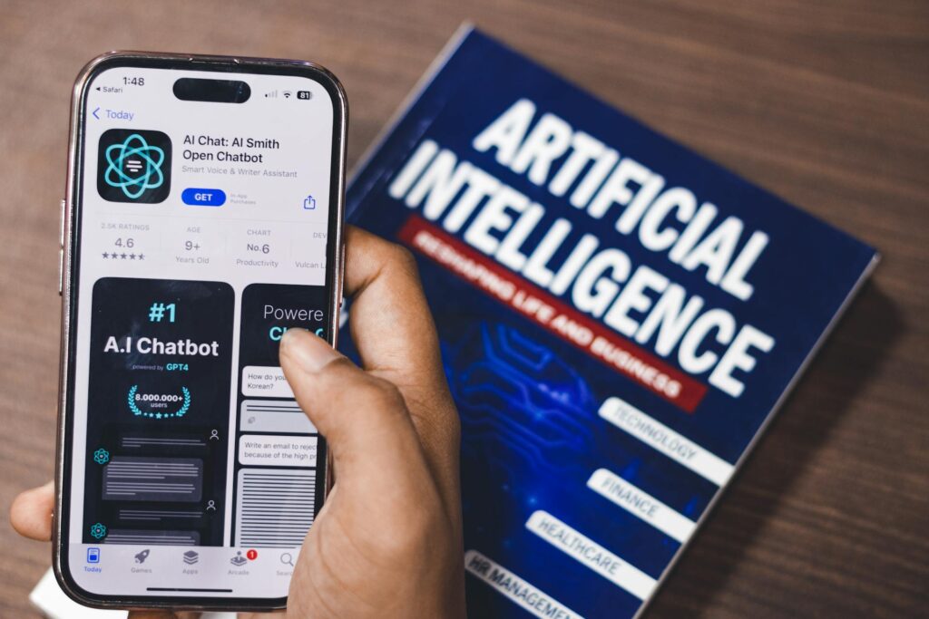 A phone screen showing an AI Chat bot