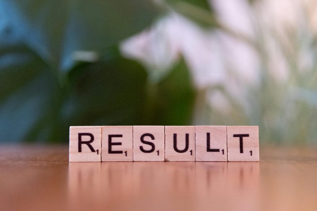 Text blocks spelling the word results