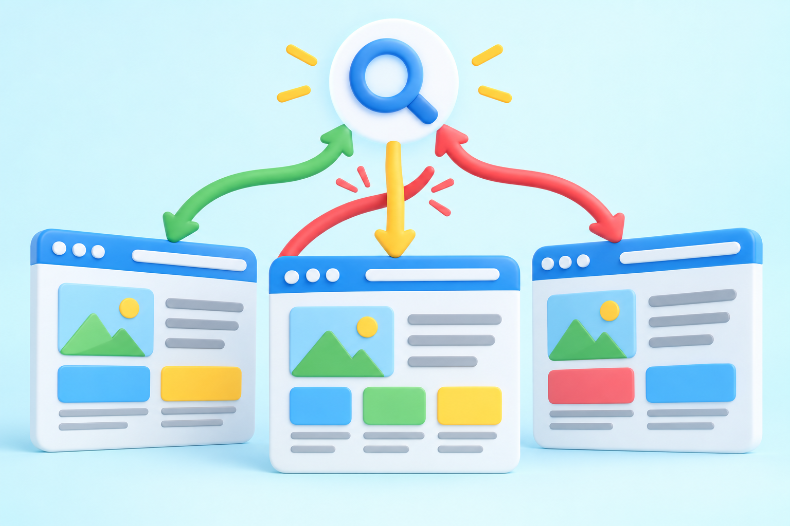 A graphic depicting what keyword cannibalization is