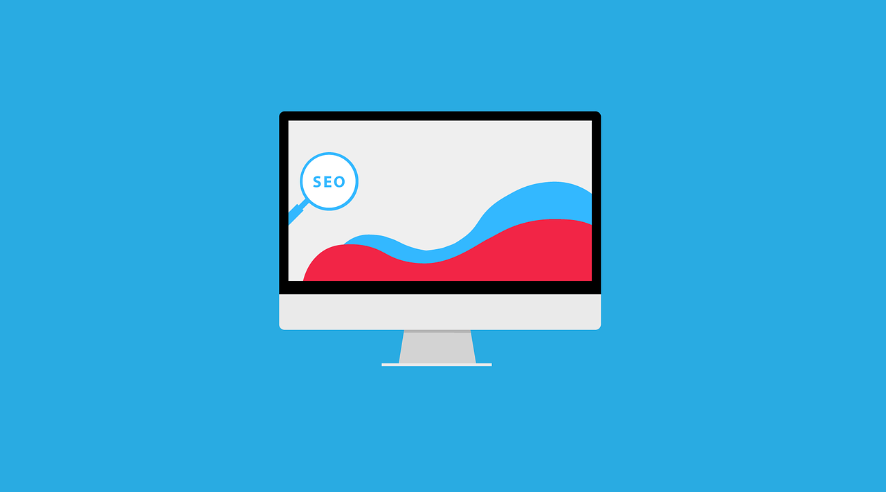 Graphic showing a desktop with the word SEO